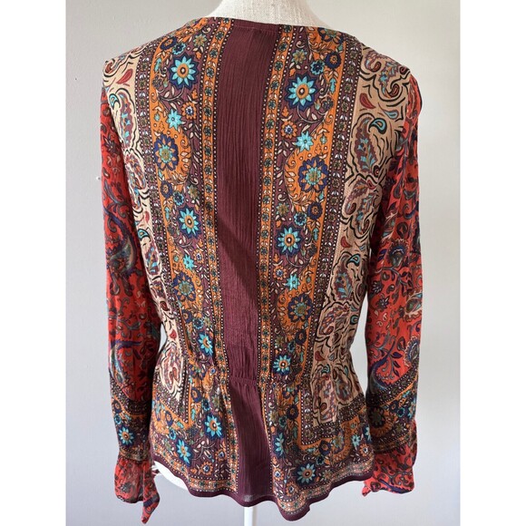 Free People Risalie Smocked‎ Top Size Medium Flutter Sleeve Peasant Boho - Picture 3 of 7